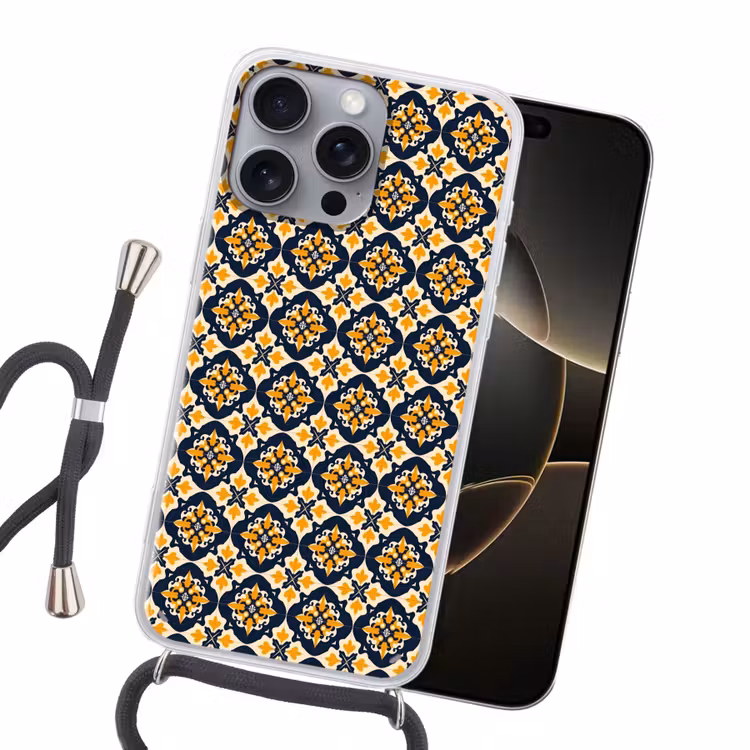 Patroon - Siertegel - Kleurrijk Hoesje iPhone 16 Pro Max met koord klein 804 -sfeer1