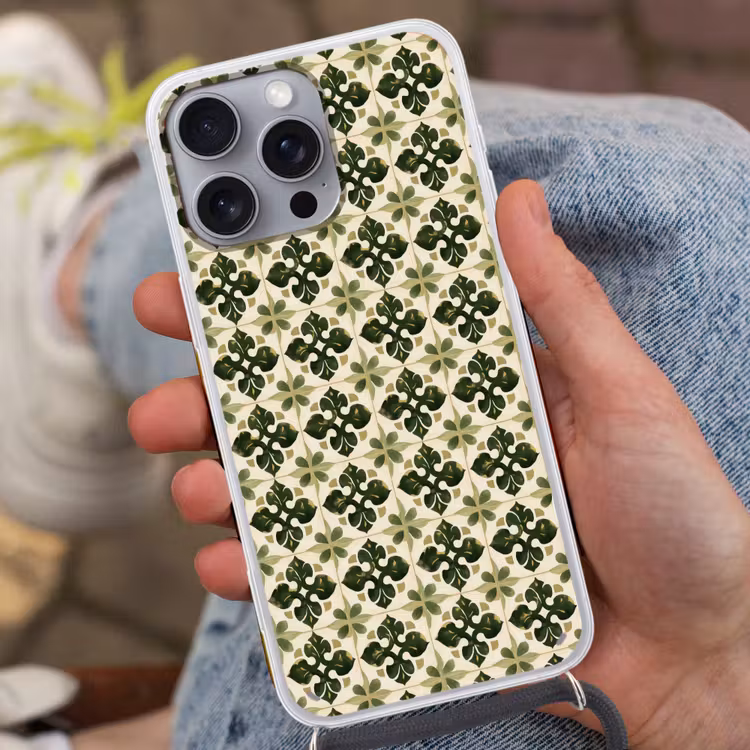 Patroon - Tegel - Groen Hoesje iPhone 16 Pro Max met koord klein 804 -sfeer3