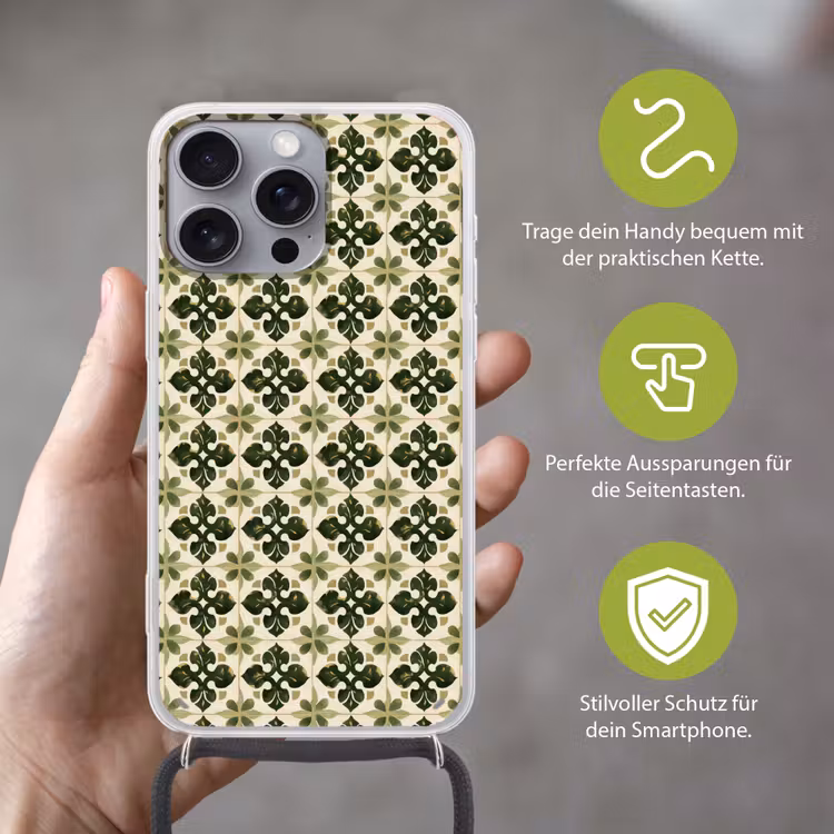 Patroon - Tegel - Groen Hoesje iPhone 16 Pro Max met koord klein 804 -sfeer2_DE