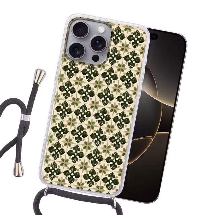 Patroon - Tegel - Groen Hoesje iPhone 16 Pro Max met koord klein 804 -sfeer1