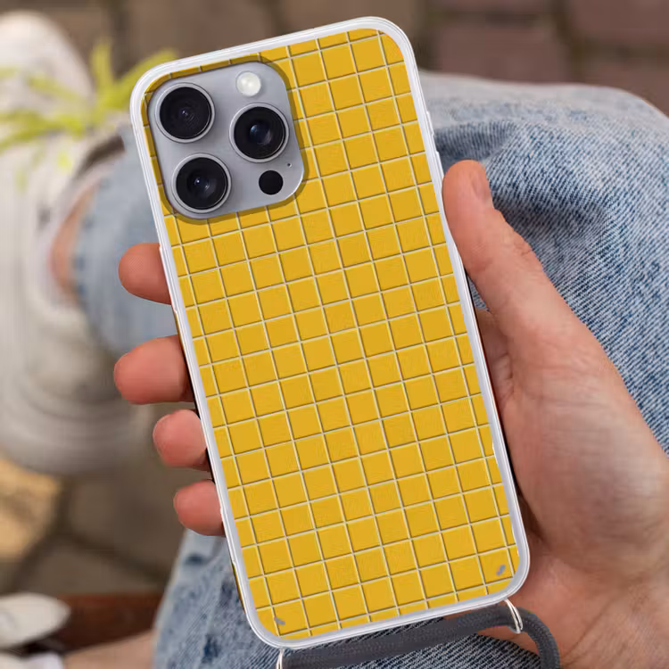 Patroon - Tegel - Okergeel Hoesje iPhone 16 Pro Max met koord klein 804 -sfeer3