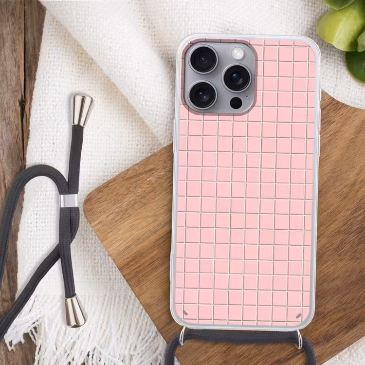 Patroon - Tegel - Pastelroze Hoesje iPhone 16 Pro Max met koord klein 804 -sfeer4