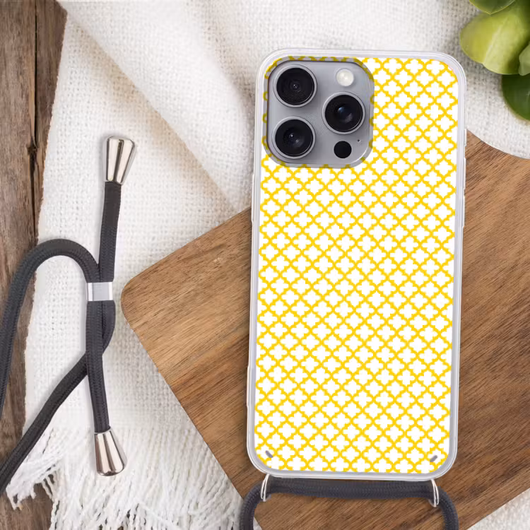 Patroon - Geometrisch - Klassiek - Geel Hoesje iPhone 16 Pro Max met koord klein 804 -sfeer4