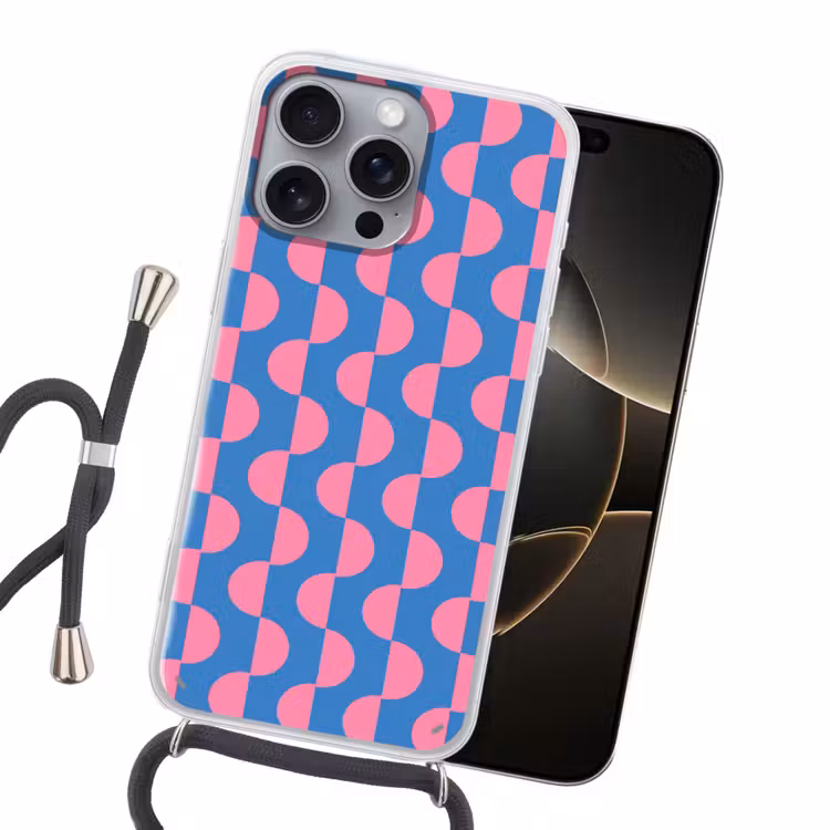 Patroon - Halve cirkels - Abstract - Modern - Roze - Blauw Hoesje iPhone 16 Pro Max met koord klein -sfeer1