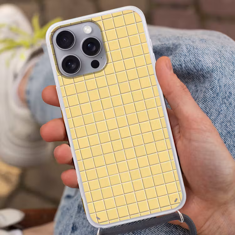 Patroon - Tegels - Geel Hoesje iPhone 16 Pro Max met koord klein 804 -sfeer3