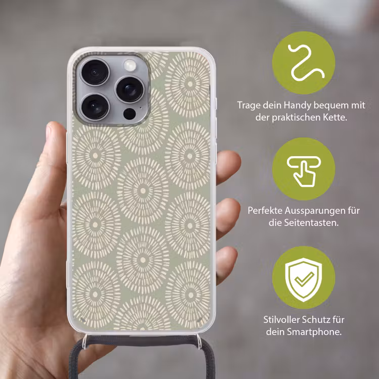 Patroon - Cirkels - Abstract - Modern - Groen Hoesje iPhone 16 Pro Max met koord klein -sfeer2_DE