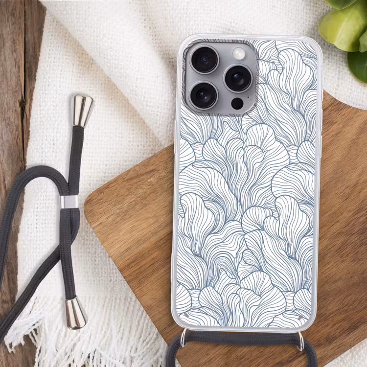 Patroon - Lijnen - Organisch - Abstract - Blauw Hoesje iPhone 16 Pro Max met koord klein -sfeer4
