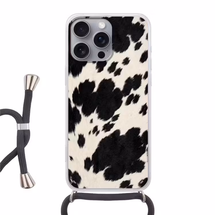 Patroon - Vacht - Zwart - Wit Hoesje iPhone 16 Pro Max met koord klein -3d