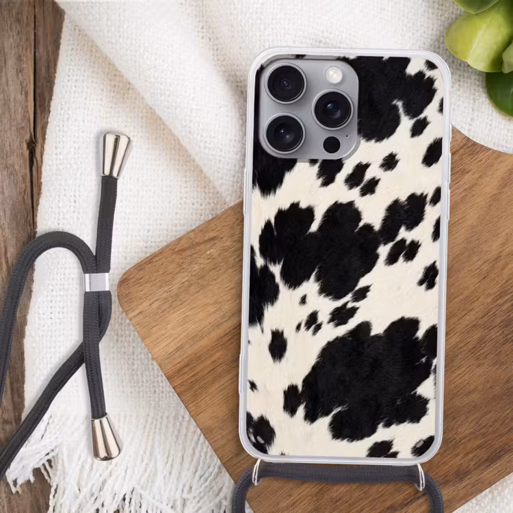 Patroon - Vacht - Zwart - Wit Hoesje iPhone 16 Pro Max met koord klein -sfeer4