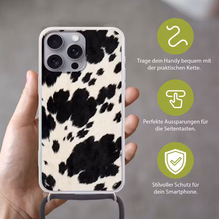 Patroon - Vacht - Zwart - Wit Hoesje iPhone 16 Pro Max met koord klein -sfeer2_DE