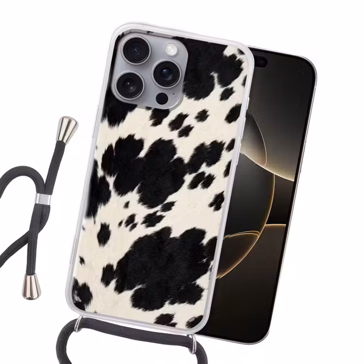 Patroon - Vacht - Zwart - Wit Hoesje iPhone 16 Pro Max met koord klein -sfeer1