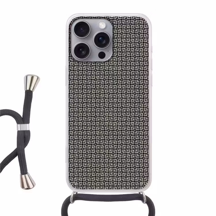 Patroon - Marmer - Zwart Hoesje iPhone 16 Pro Max met koord klein 804 -3d