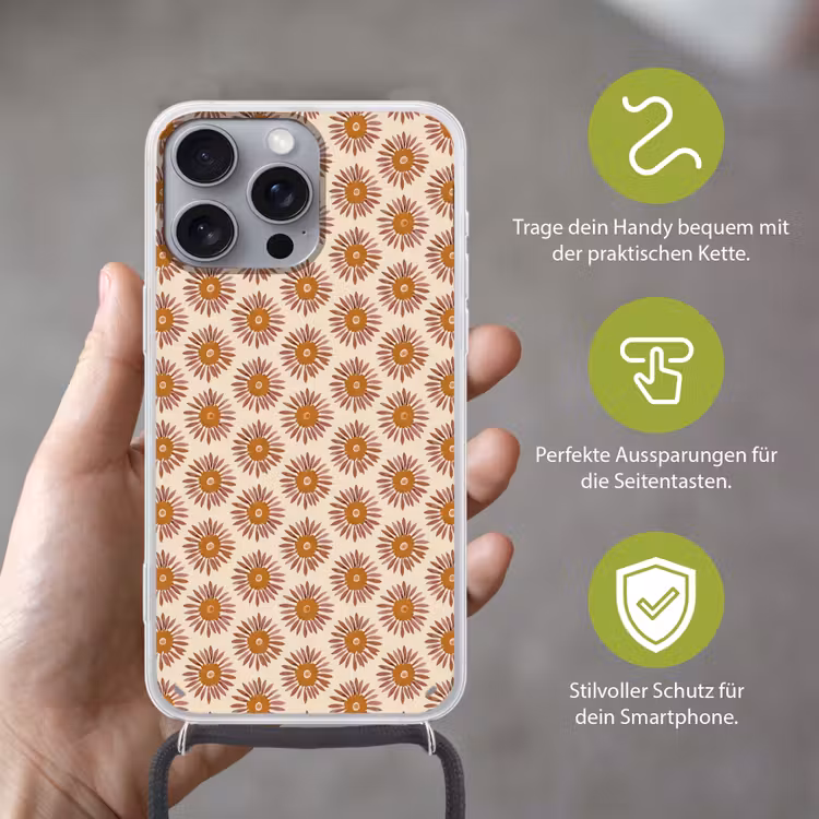 Patroon - Retro - Bruin Hoesje iPhone 16 Pro Max met koord klein 804 -sfeer2_DE
