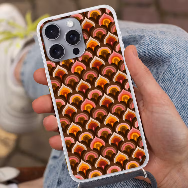 Patroon - Retro - Kleurrijk Hoesje iPhone 16 Pro Max met koord klein 804 -sfeer3