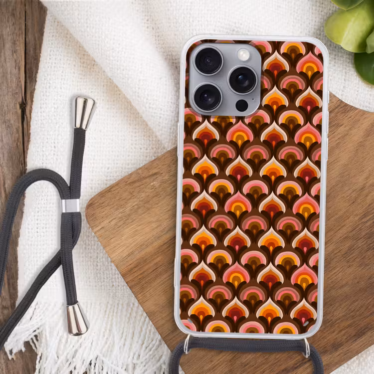 Patroon - Retro - Kleurrijk Hoesje iPhone 16 Pro Max met koord klein 804 -sfeer4