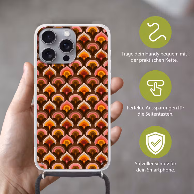 Patroon - Retro - Kleurrijk Hoesje iPhone 16 Pro Max met koord klein 804 -sfeer2_DE