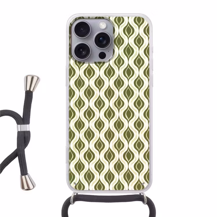 Patroon - Retro - Groen Hoesje iPhone 16 Pro Max met koord klein 804 -3d