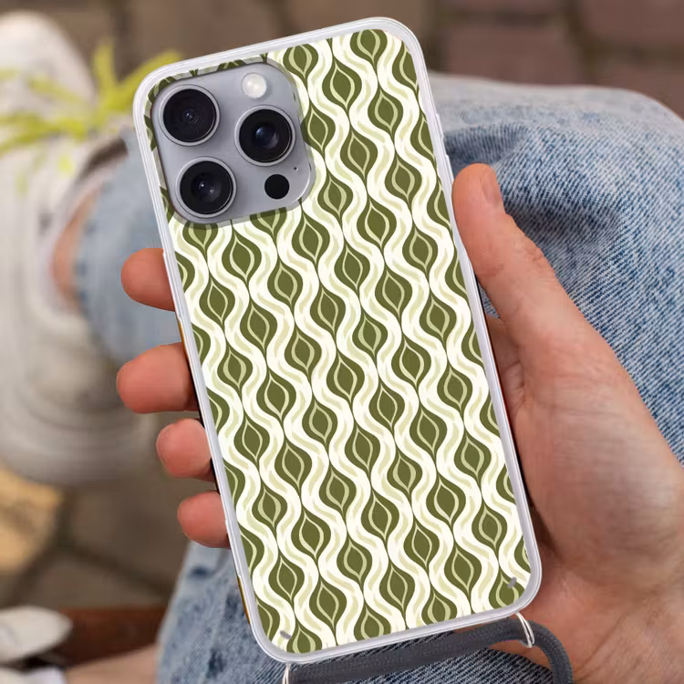 Patroon - Retro - Groen Hoesje iPhone 16 Pro Max met koord klein 804 -sfeer3