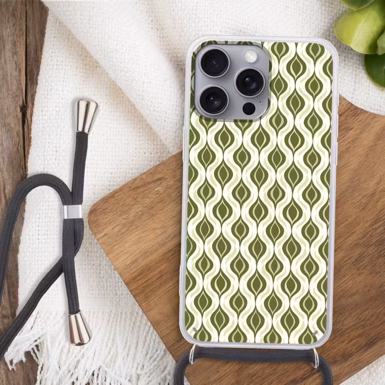 Patroon - Retro - Groen Hoesje iPhone 16 Pro Max met koord klein 804 -sfeer4