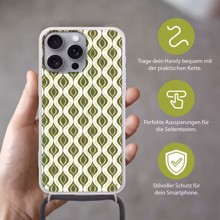 Patroon - Retro - Groen Hoesje iPhone 16 Pro Max met koord klein 804 -sfeer2_DE