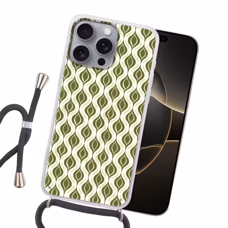 Patroon - Retro - Groen Hoesje iPhone 16 Pro Max met koord klein 804 -sfeer1