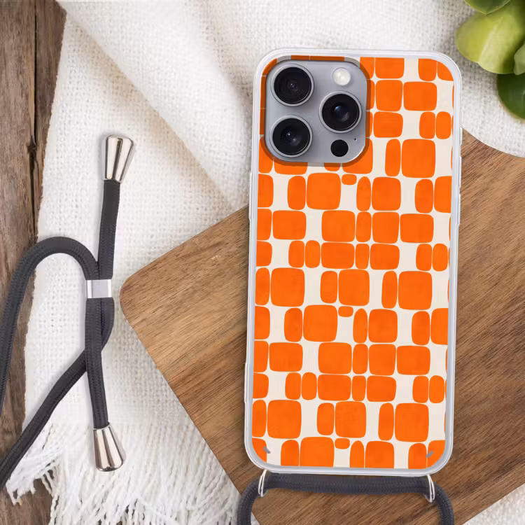 Patroon - Retro - Oranje Hoesje iPhone 16 Pro Max met koord klein 804 -sfeer4