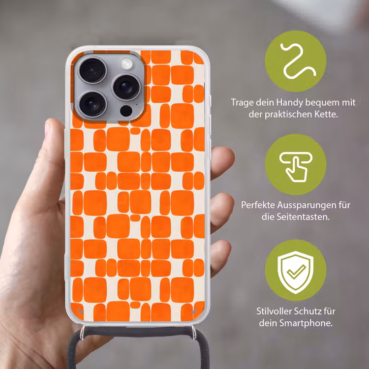 Patroon - Retro - Oranje Hoesje iPhone 16 Pro Max met koord klein 804 -sfeer2_DE