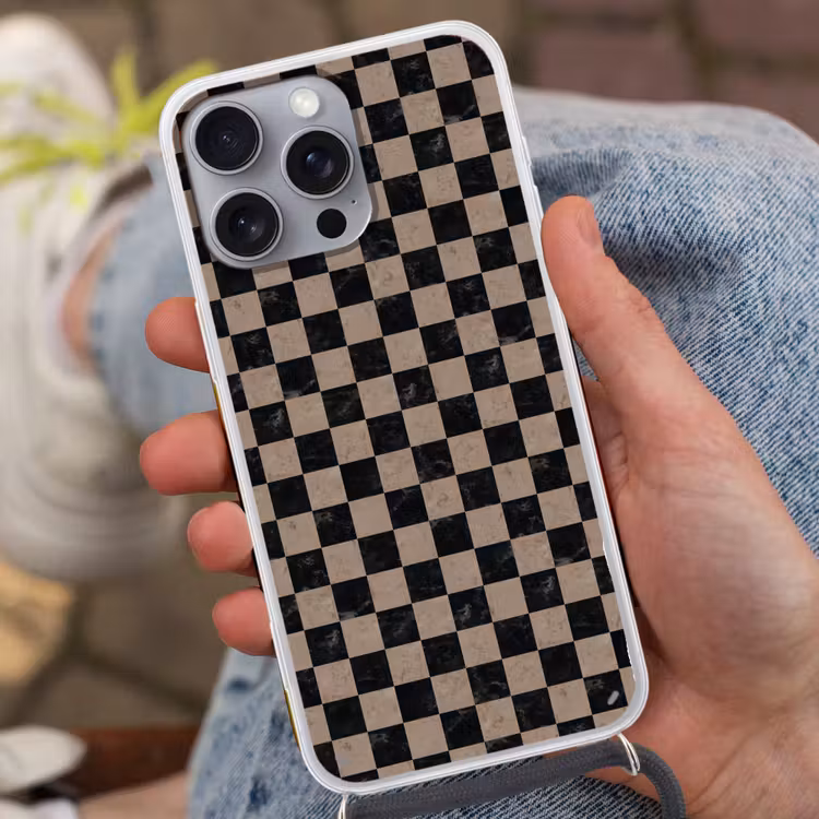 Patroon - Dambord - Marmer Hoesje iPhone 16 Pro Max met koord klein 804 -sfeer3
