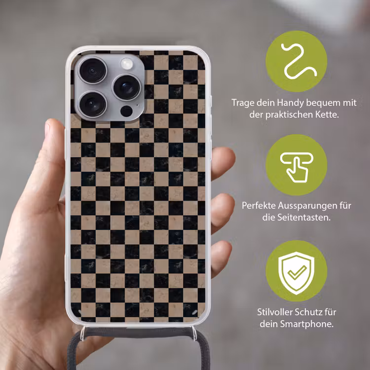 Patroon - Dambord - Marmer Hoesje iPhone 16 Pro Max met koord klein 804 -sfeer2_DE
