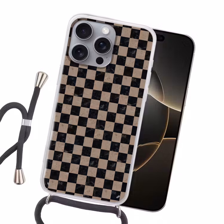 Patroon - Dambord - Marmer Hoesje iPhone 16 Pro Max met koord klein 804 -sfeer1