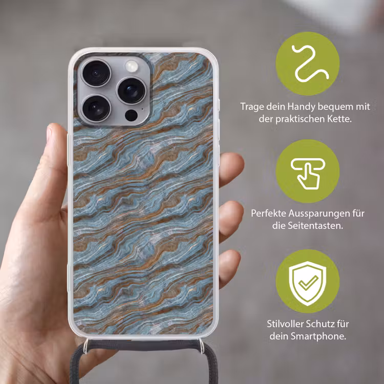 Patroon - Steen - Blauw Hoesje iPhone 16 Pro Max met koord klein 804 -sfeer2_DE