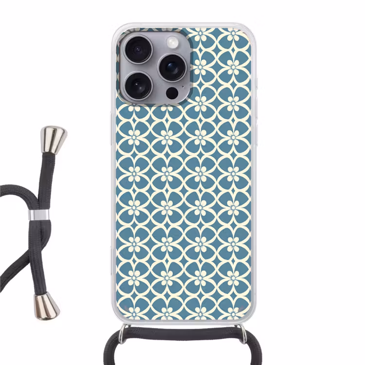 Patroon - Symmetrisch - Blauw Hoesje iPhone 16 Pro Max met koord klein 804 -3d