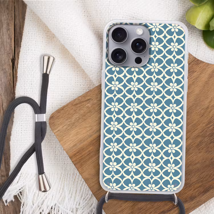 Patroon - Symmetrisch - Blauw Hoesje iPhone 16 Pro Max met koord klein 804 -sfeer4