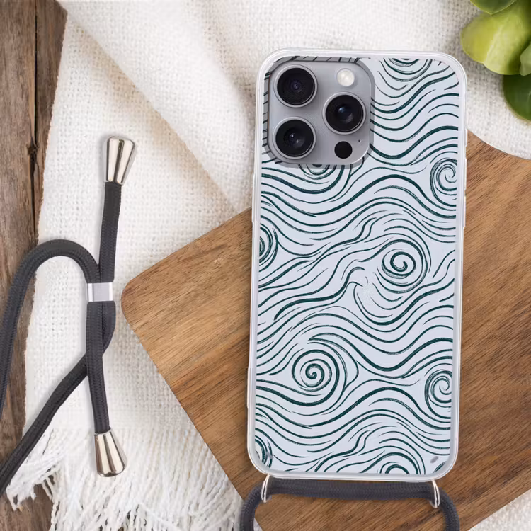 Patroon - Golven - Abstract - Modern - Blauw Hoesje iPhone 16 Pro Max met koord klein -sfeer4