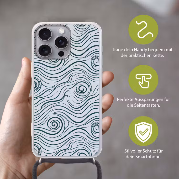 Patroon - Golven - Abstract - Modern - Blauw Hoesje iPhone 16 Pro Max met koord klein -sfeer2_DE