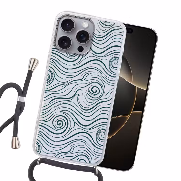Patroon - Golven - Abstract - Modern - Blauw Hoesje iPhone 16 Pro Max met koord klein -sfeer1