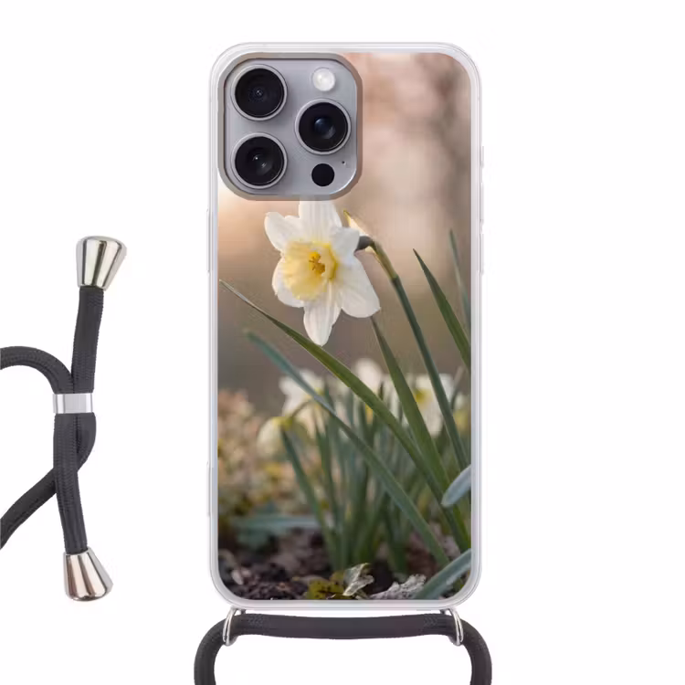 Narcis - Bloem - Minimalistisch Hoesje iPhone 16 Pro Max met koord klein -3d