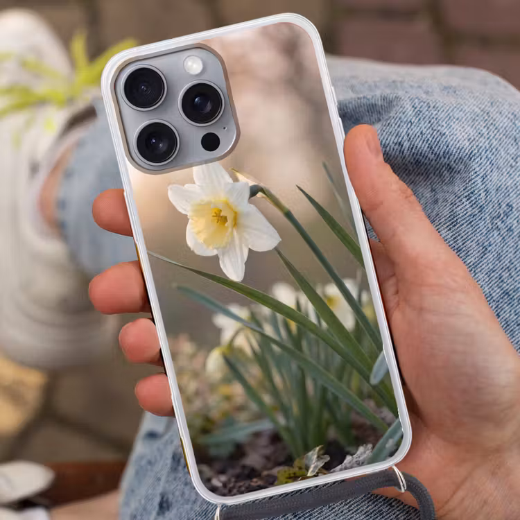 Narcis - Bloem - Minimalistisch Hoesje iPhone 16 Pro Max met koord klein -sfeer3