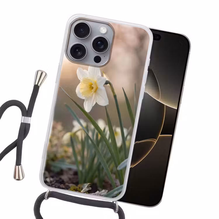 Narcis - Bloem - Minimalistisch Hoesje iPhone 16 Pro Max met koord klein -sfeer1