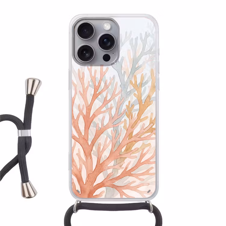 Natuur - Abstract - Aquarel - Organisch - Warm Hoesje iPhone 16 Pro Max met koord klein -3d