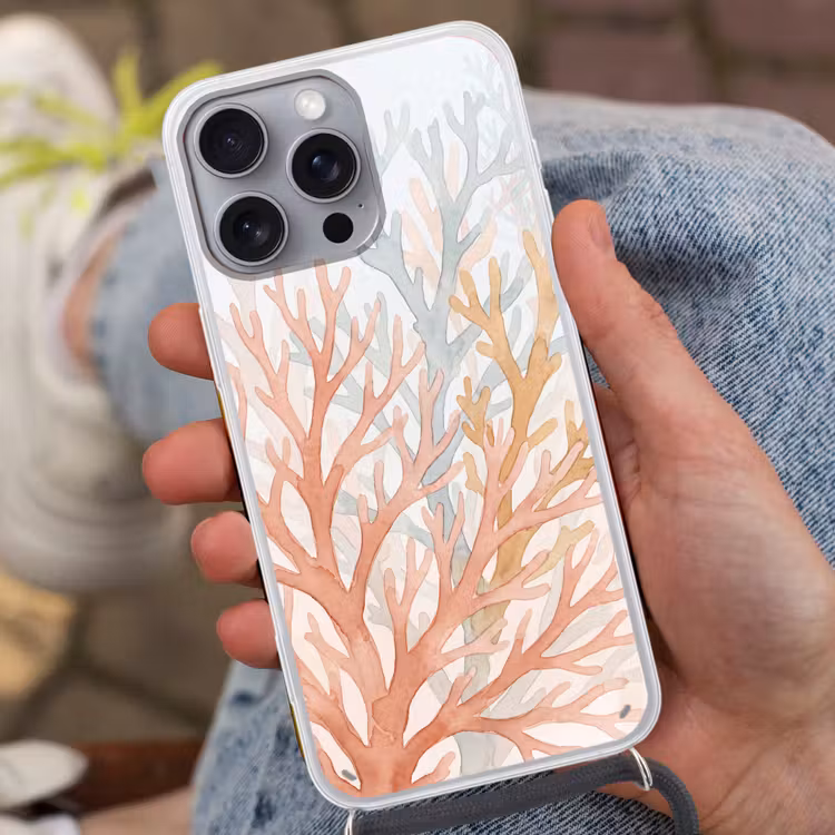 Natuur - Abstract - Aquarel - Organisch - Warm Hoesje iPhone 16 Pro Max met koord klein -sfeer3