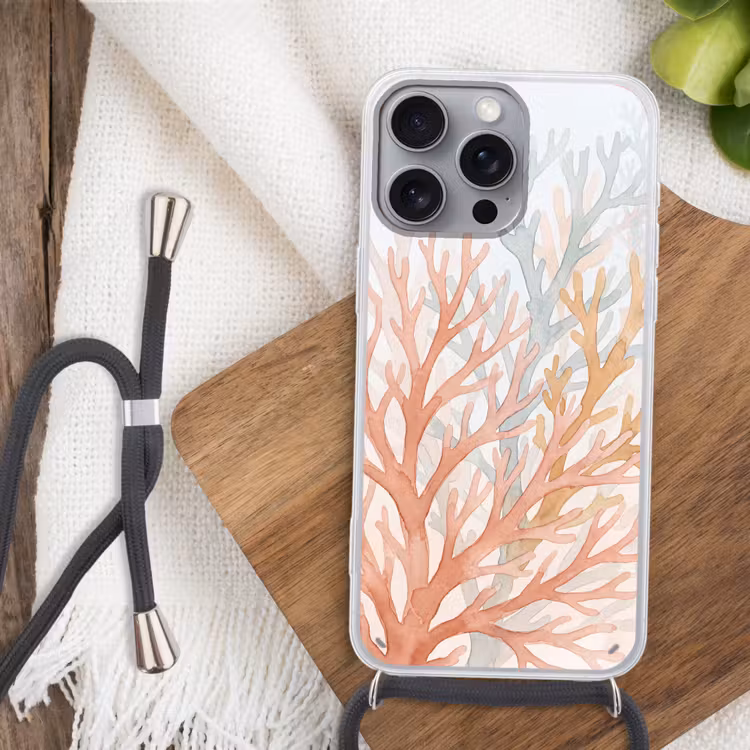 Natuur - Abstract - Aquarel - Organisch - Warm Hoesje iPhone 16 Pro Max met koord klein -sfeer4