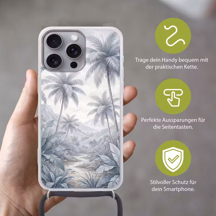 Natuur - Boom - Tropisch - Landschap - Blauw Hoesje iPhone 16 Pro Max met koord klein -sfeer2_DE