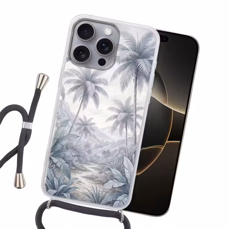 Natuur - Boom - Tropisch - Landschap - Blauw Hoesje iPhone 16 Pro Max met koord klein -sfeer1