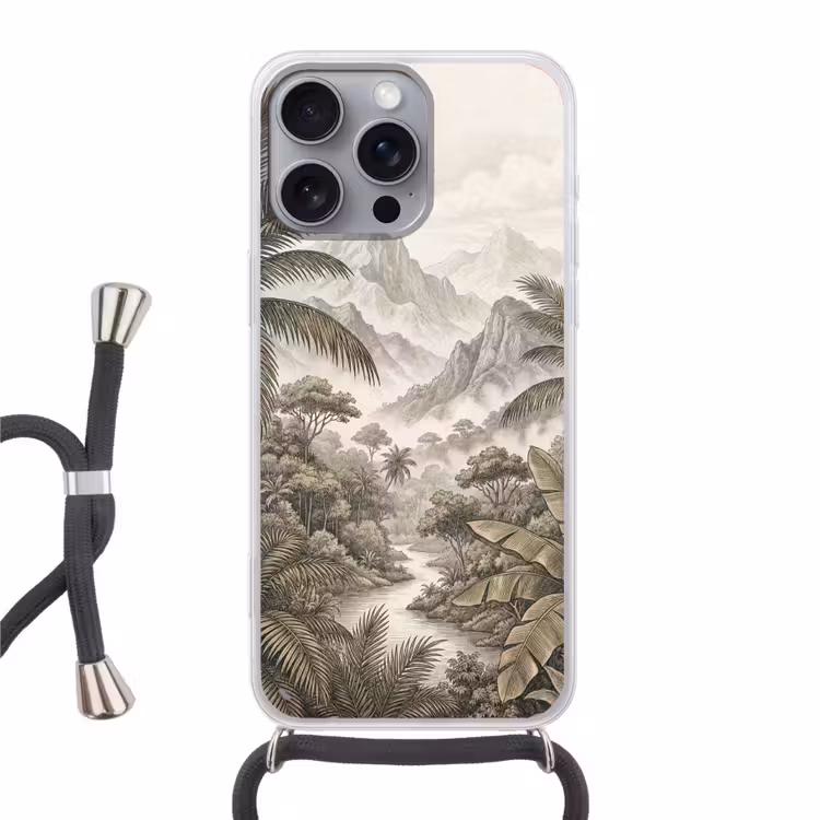 Natuur - Bergen - Rivier - Tropisch - Vintage Hoesje iPhone 16 Pro Max met koord klein -3d