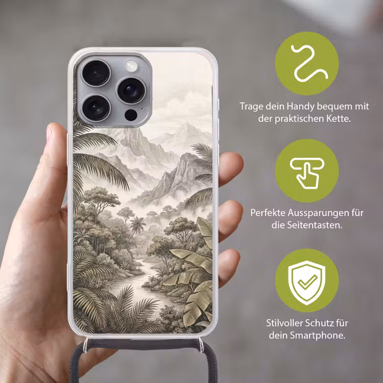 Natuur - Bergen - Rivier - Tropisch - Vintage Hoesje iPhone 16 Pro Max met koord klein -sfeer2_DE