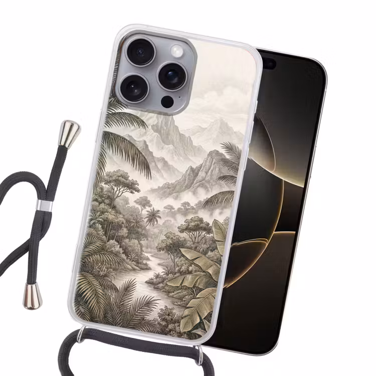 Natuur - Bergen - Rivier - Tropisch - Vintage Hoesje iPhone 16 Pro Max met koord klein -sfeer1