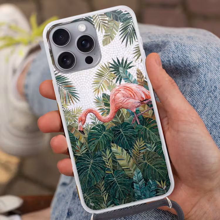 Natuur - Bladeren - Abstract - Groen - Vogel Hoesje iPhone 16 Pro Max met koord klein -sfeer3