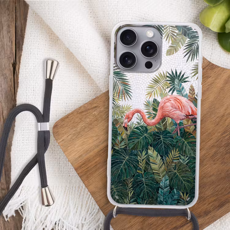 Natuur - Bladeren - Abstract - Groen - Vogel Hoesje iPhone 16 Pro Max met koord klein -sfeer4
