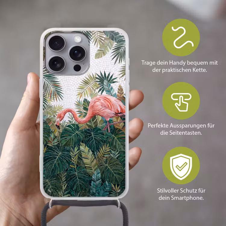 Natuur - Bladeren - Abstract - Groen - Vogel Hoesje iPhone 16 Pro Max met koord klein -sfeer2_DE